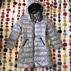 Moncler Enfant Long Down Jacket Size 10 - Silver
